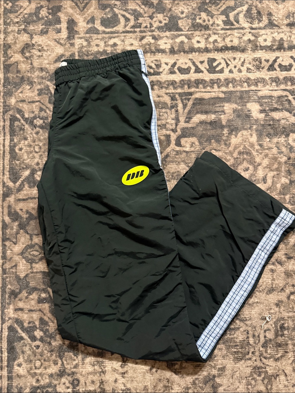 Dairy Boy DB Sport Track Pants with Blue Plaid stripe and neon logo